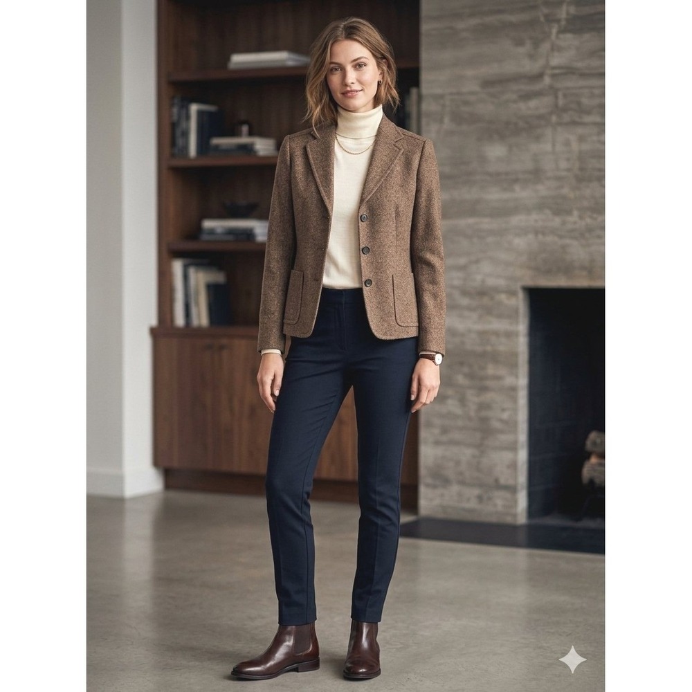 J.Crew Womens Brown Wool Blend Tweed Blazer Jacket Size 2 Three Button Classic